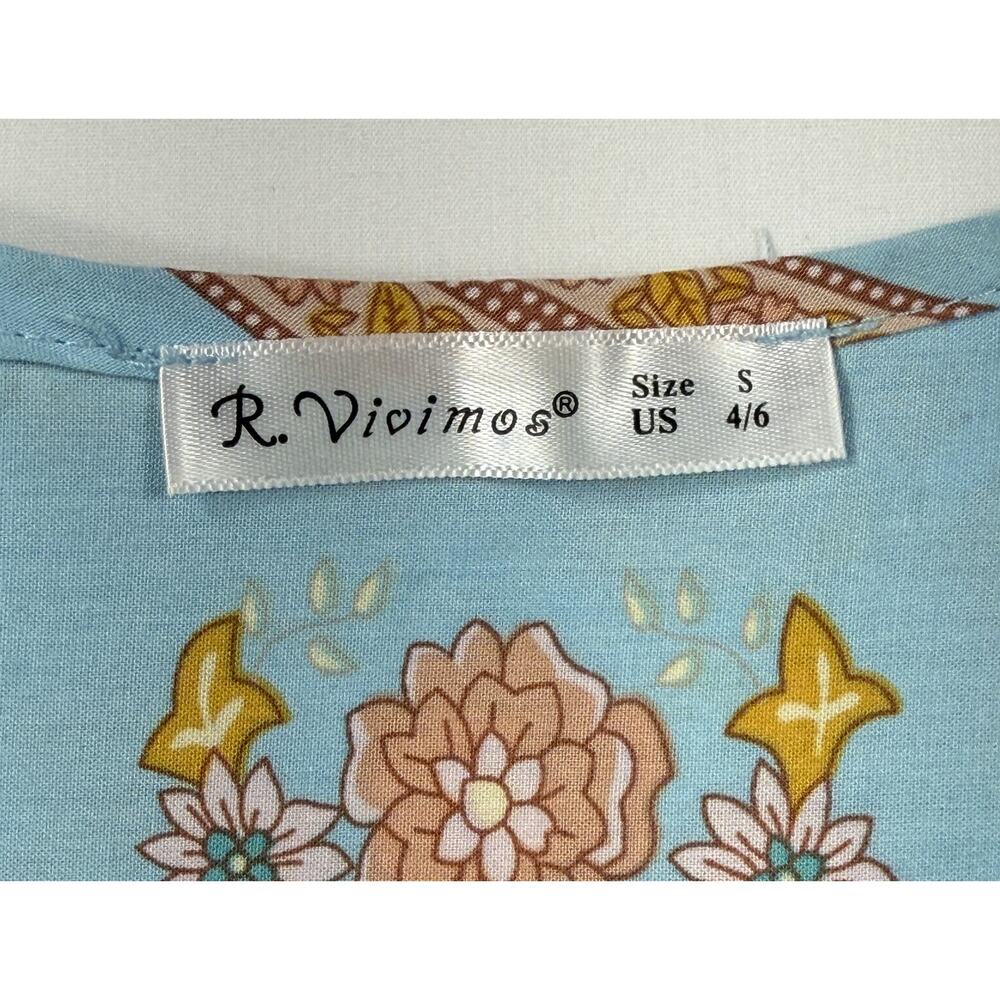 R.Vivimos turquoise and peach Sz 6 floral boho long-sleeve midi dress - Picture 3 of 12